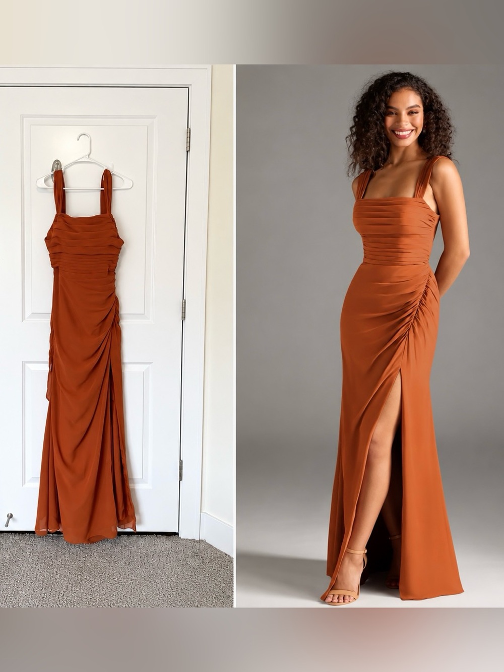 Azazie Jesaphine Cinnamon Sheath Bow Chiffon Dress